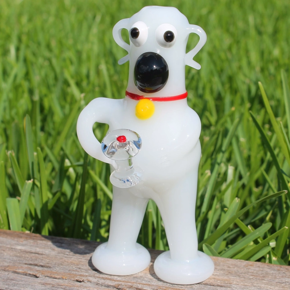 5" GLASS HANDPIPE BRIAN GRIFFIN WHITE DOG JADE