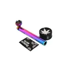 HAND PIPE WITH SCREEN AND GRINDER RAINBOW 1CT