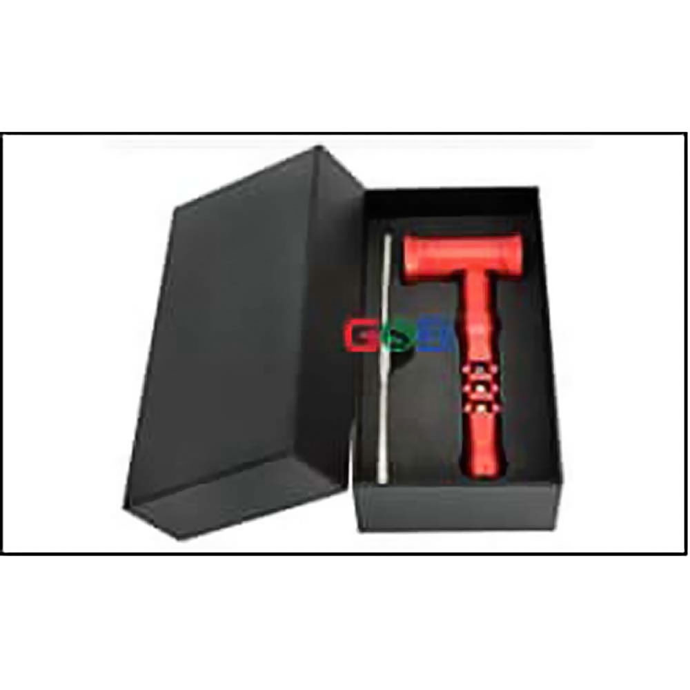 METAL AND GLASS INLAY HAND PIPE RED