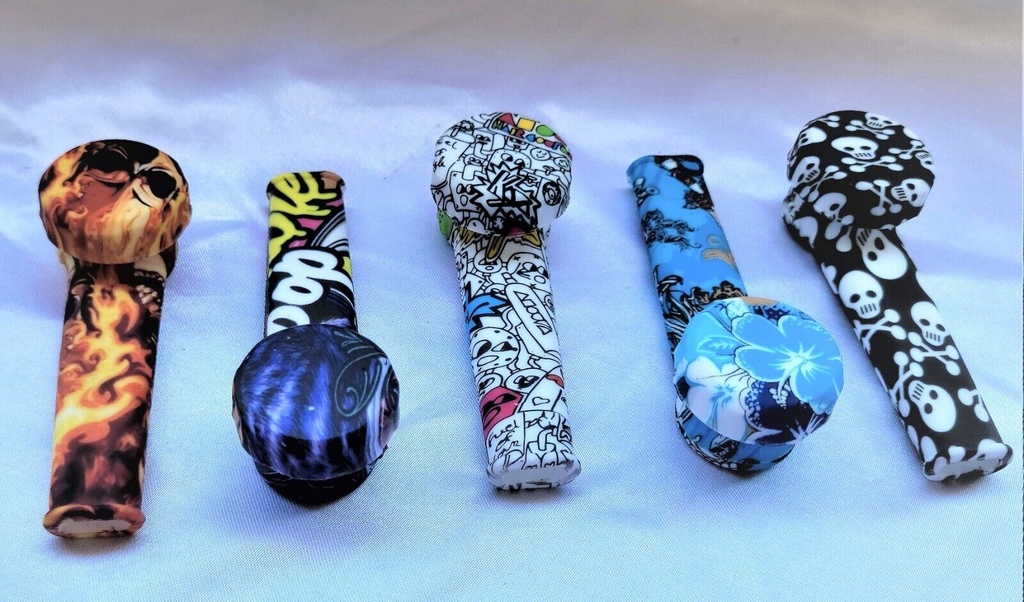 SILICONE MINI PRINTED PIPE WITH LID