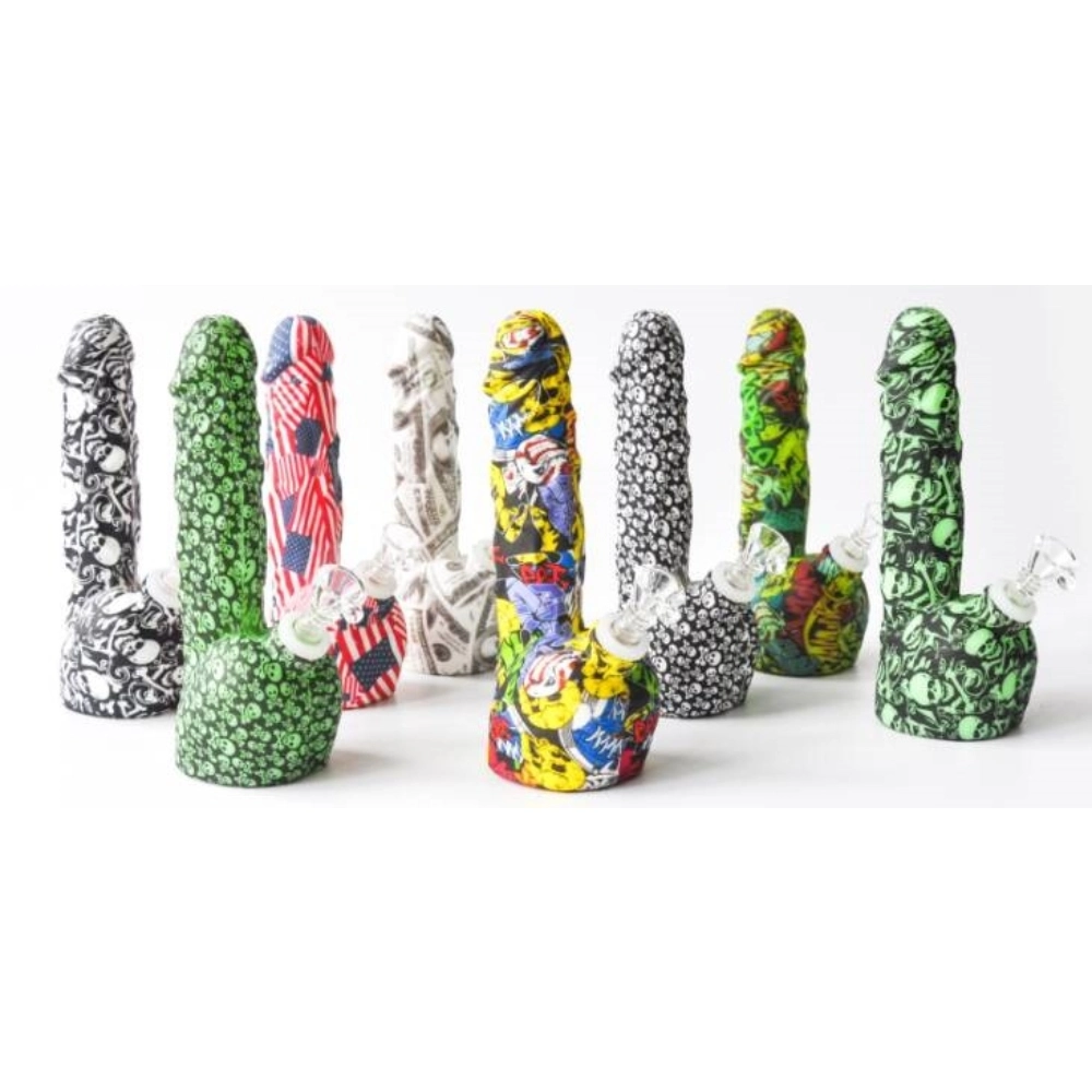 SILICONE WATER PIPE WITH GLASS - CACTUS