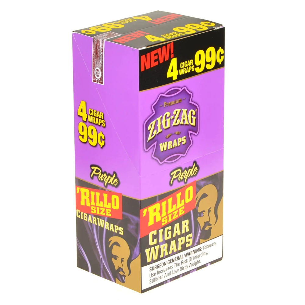 [Q-4202-07] ZIG ZAG RILLO SIZE CIGAR WRAPS 4 FOR $.99 (Pueple)