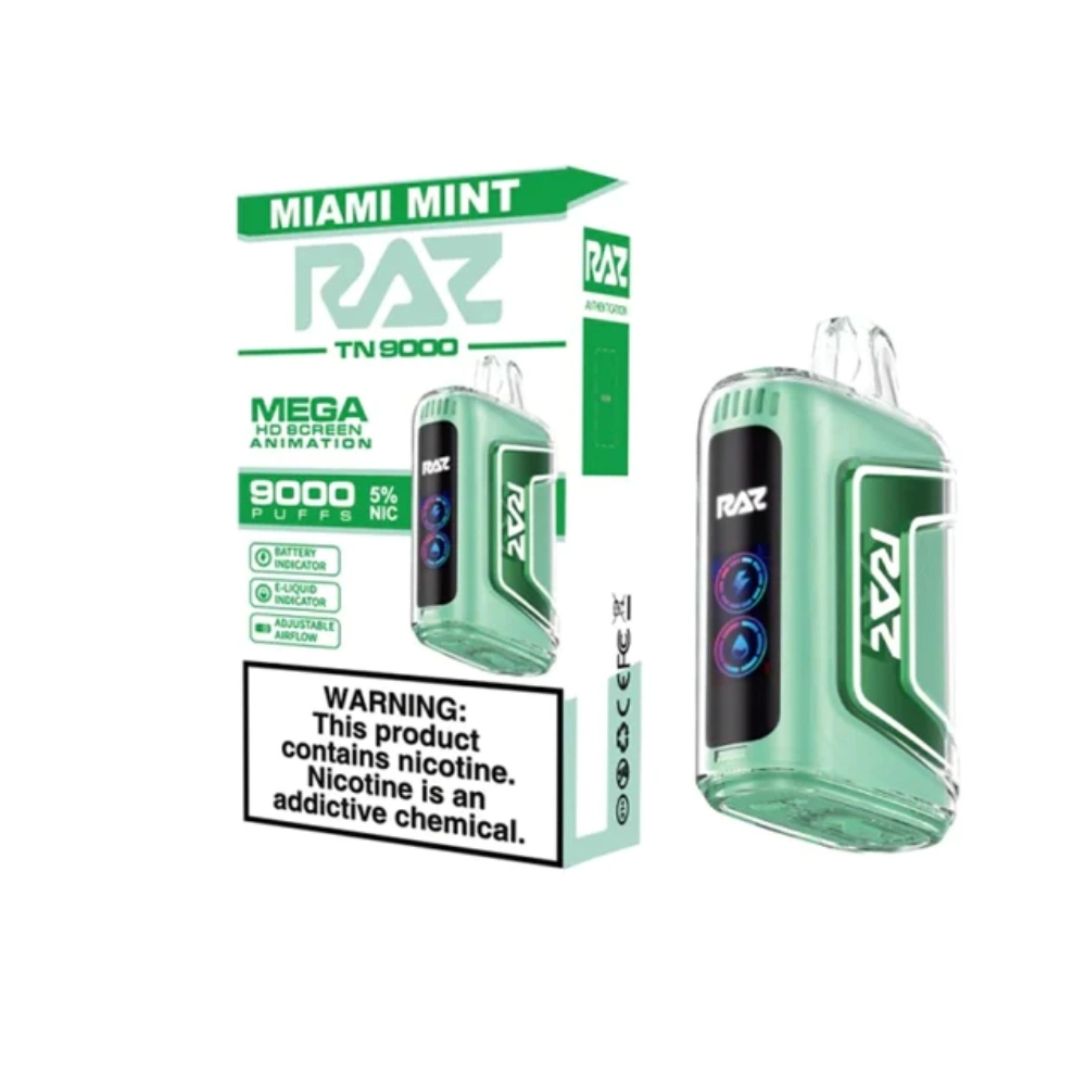 [Q-3209-19] RAZ TN9000 DISPOSABLE VAPE 5PK 12ML (Miami Mint)