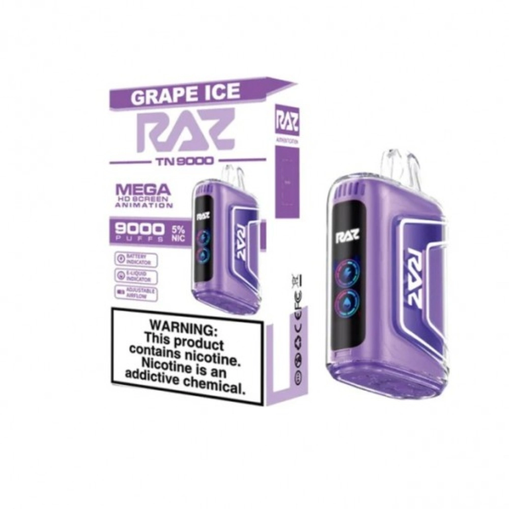 [Q-3209-25] RAZ TN9000 DISPOSABLE VAPE 5PK 12ML (Grape Ice)