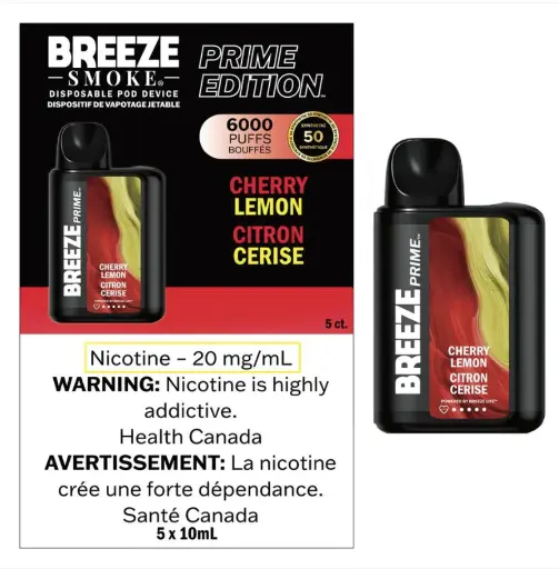 [Q-1512-06] BREEZE PRIME EDITION 6000PUFF 5PK 10ML (Cherry Lemon)