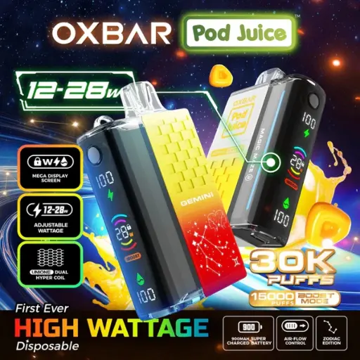 [Q-3098-04] POD JUICE X OXBAR MAGIC 30K PUFFS 13ML 5PK (Clear Red)