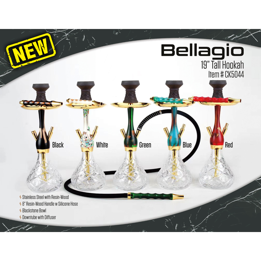 HOOKAH B.Y.O. 19" BELLAGIO STAINLESS STEEL CLICK TECHNOLOGY 1 HOSE