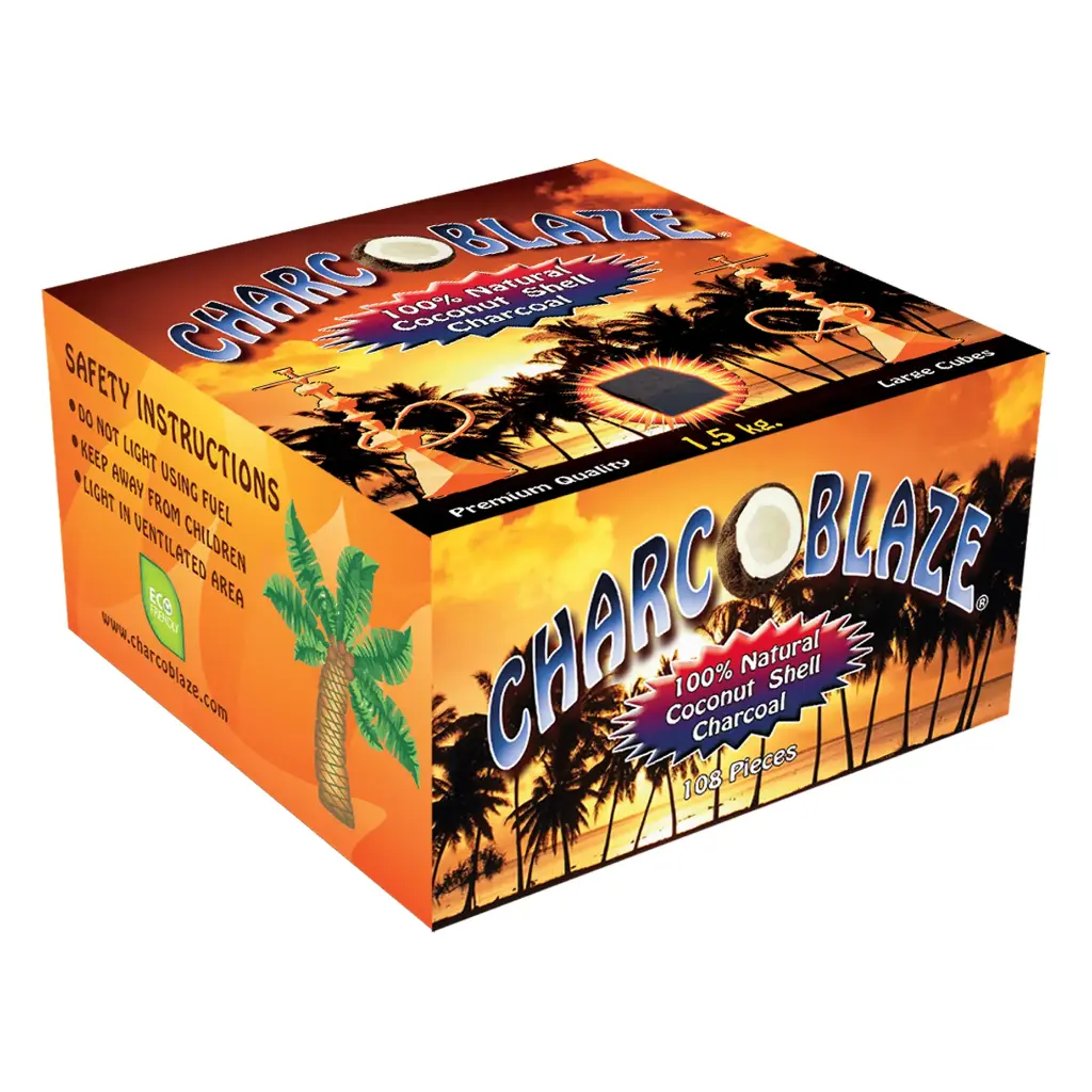 HOOKAH CHARCOAL 1.5 KG CHARCOBLAZE COCONUT SHELL CUBES 108 PC. BOX