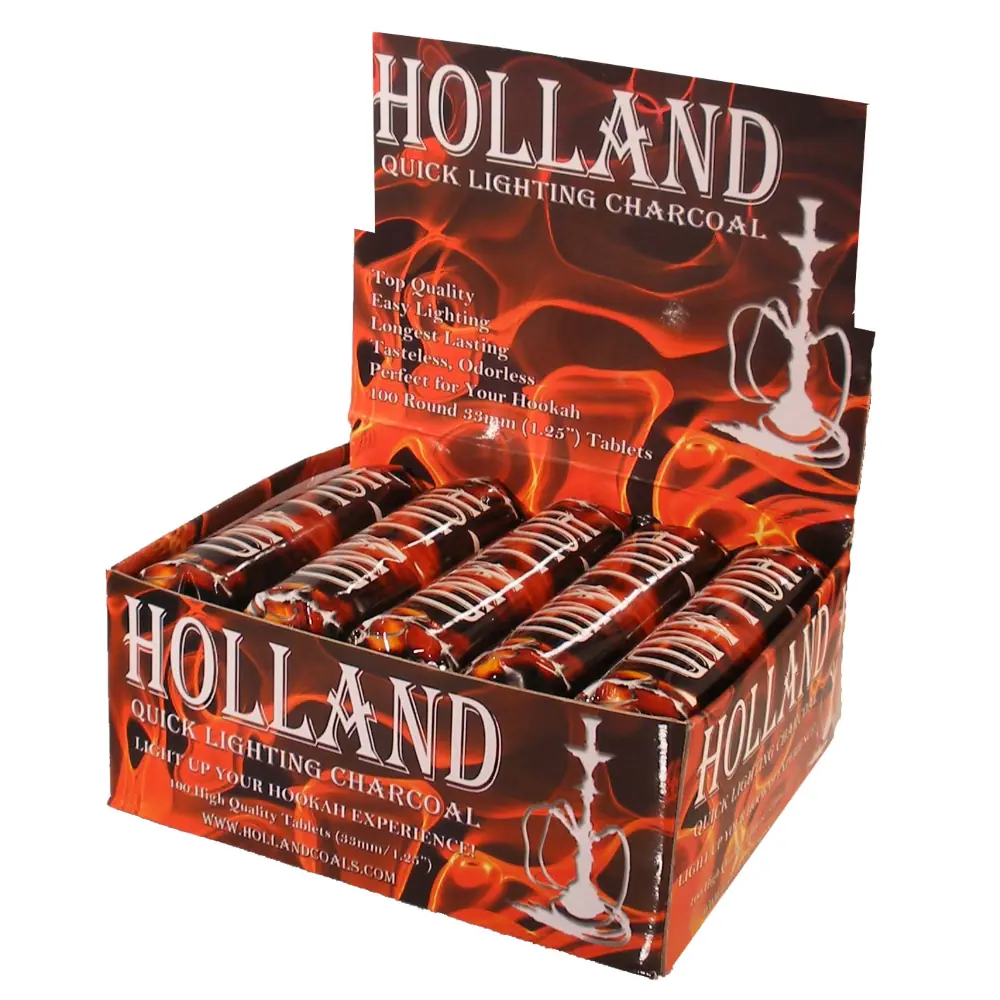 HOOKAH CHARCOAL HOLLAND 33MM, 10 ROLLS OF 10 TABLETS