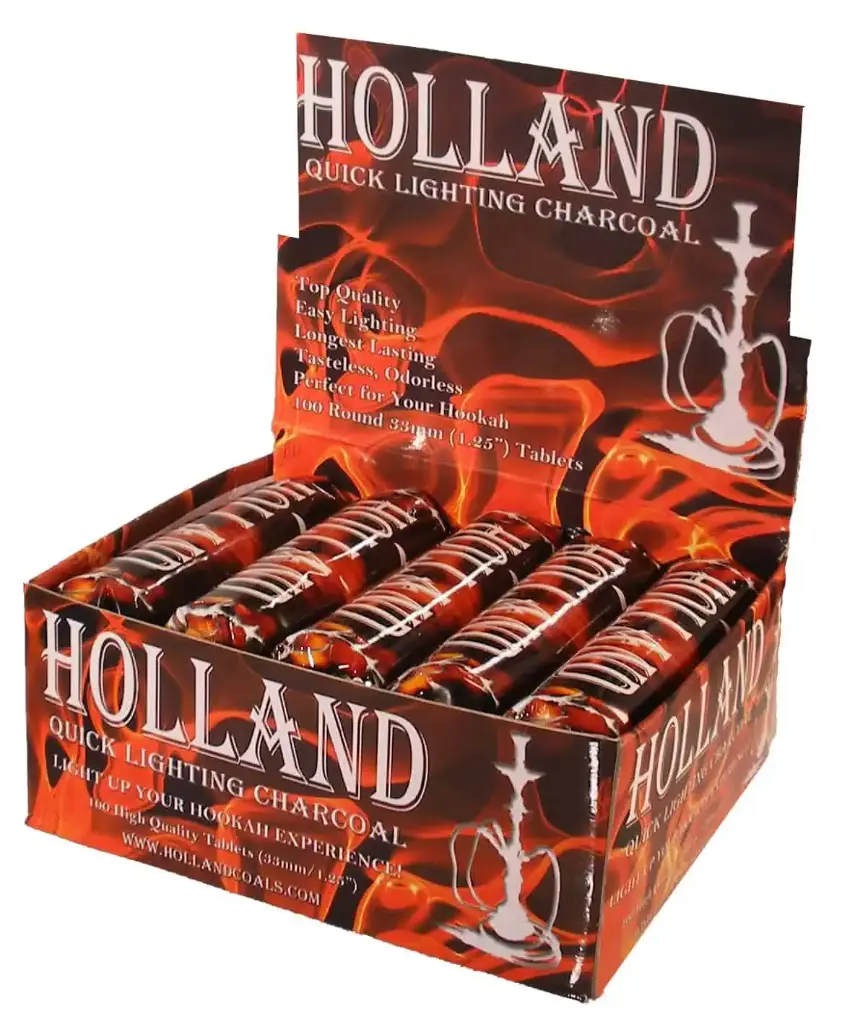 HOOKAH CHARCOAL HOLLAND 40MM, 10 ROLLS OF 10 TABLETS