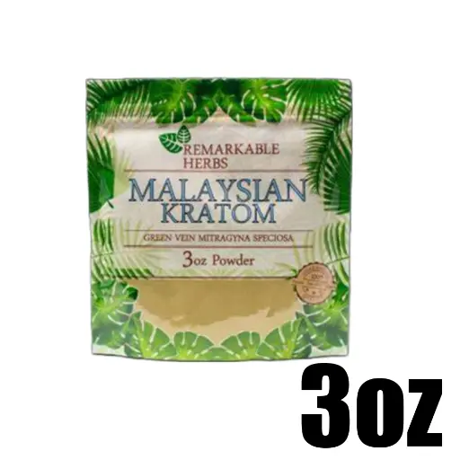 [Q-3213-07] REMARKABLE HERBS KRATOM 3OZ (Green Vein Malaysian)