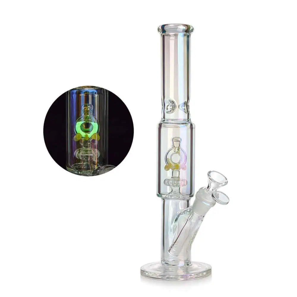 WATERPIPE 12.6" HOLOGRAPHIC RAINBOW NIGHT-LUMINOUS FISHHOOK PERC