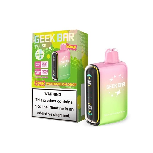 [Q-2072-05] GEEK BAR PULSE DISPOSABLE VAPE 15K PUFFS 5PK 16ML SOUR (Sour Watermelon Drop)