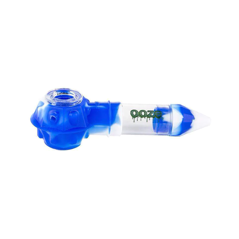 [Q-3001-01] OOZE BOWSER SILICONE GLASS PIPE (White/Blue)