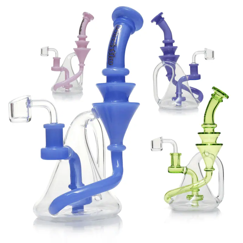 WATERPIPE 8" RECYCLER OIL RIG THICK SHOWER HEAD PERC 