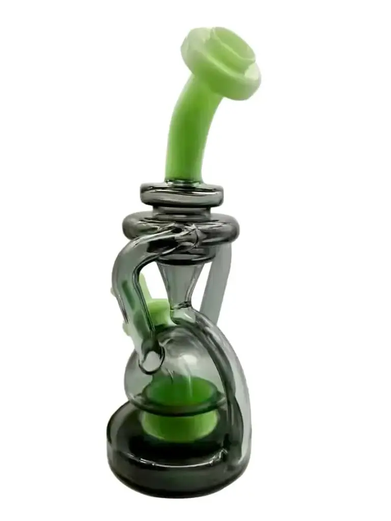 HAND PIPE 9" RECYCLER OIL RIG MILK GREEN WITH BANGER