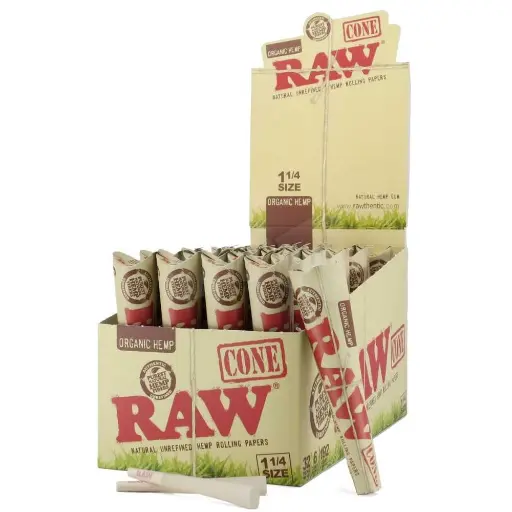 [Q-3190-06] RAW CONE PRE-ROLLES 32CT  (1 1/4 6PK ORGANIC)