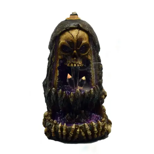 [Q-1939-34] FANTASY GIFT INCENSE BURNER  (SKULL BACK FLOW WITH LED LIGHTS)