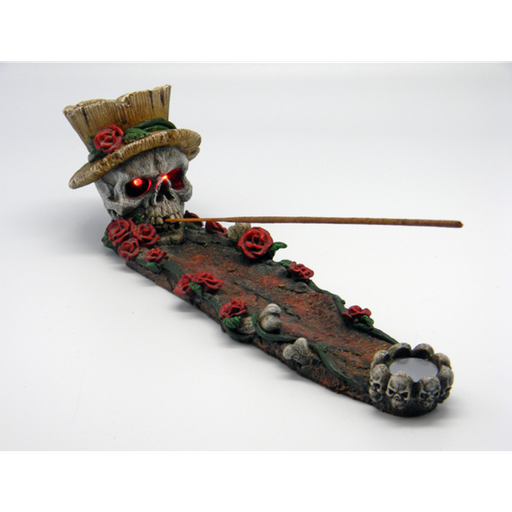 [Q-1939-04] FANTASY GIFT INCENSE BURNER  (SKULL WITH ROSES WITH LED LIGHTS)