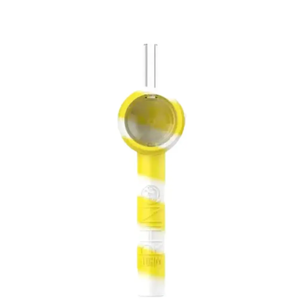 [Q-4027] WHITE RHINO HANDPIPE TO STRAW GLOW IN THE DARK  (YELLOW WHITE)