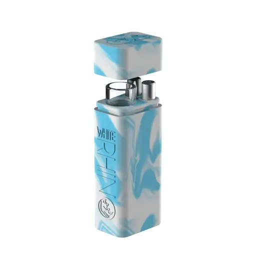 [Q-4038] WHITE RHINO SILICONE DUGOUT GLOW IN THE DARK  (Blue White)