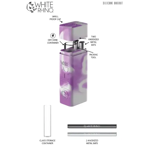 [Q-4041] WHITE RHINO SILICONE DUGOUT GLOW IN THE DARK  (Purple White)