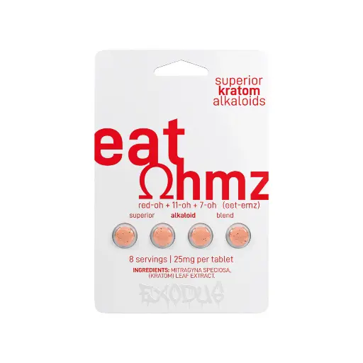 [Q-1784-07] EAT OHMZ (7-HYDROXYMITRAGYNINE) KRATOM Capsules (White 4CT 100MG 6PK)