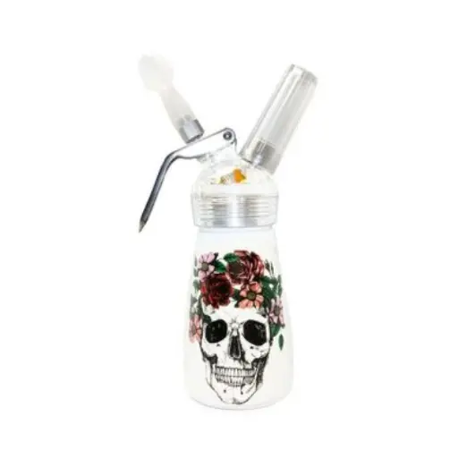 [Q-4309-02] SB 1/2 PINT ALUMINUM BODY WHIPPED CREAM DISPENSER   (FLORAL SKULL)