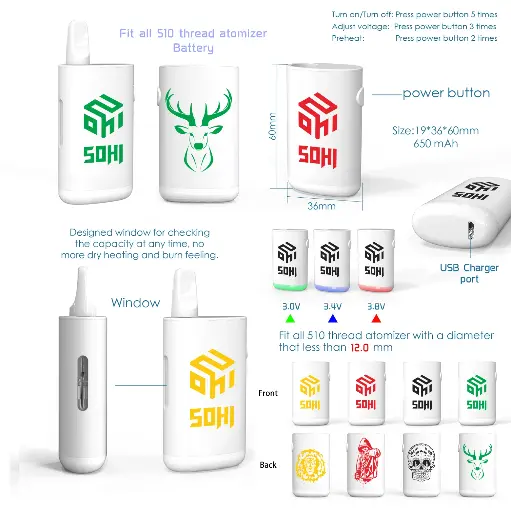 [Q-4312-02] SOHI 510 HIDE ABLE BATTERY 650MAH   (DEER DESIGN)