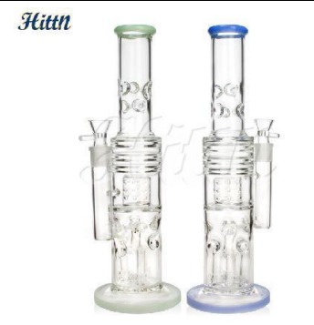 WATER PIPE WITH TRIPLE SHOWER RING MIDDLE & PERC DESIGN 15 INCHES ASSORTED COLOR