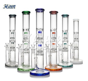 Double Showerhead Perc 18mm Bowl Bong 17″ Mixed colors