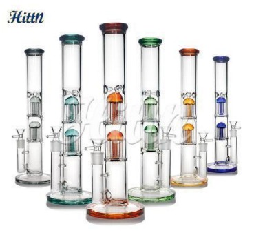 16 Inches 5mm Thick Straight Tube Water Pipe Double 8 Tree Arms Perc Honeycomb Perc Pyrex Glass Pipe