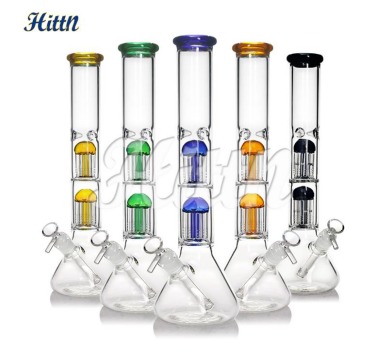 WATER PIPE 16 inches thick GLASS double 8 tree arms perc mixed colors
