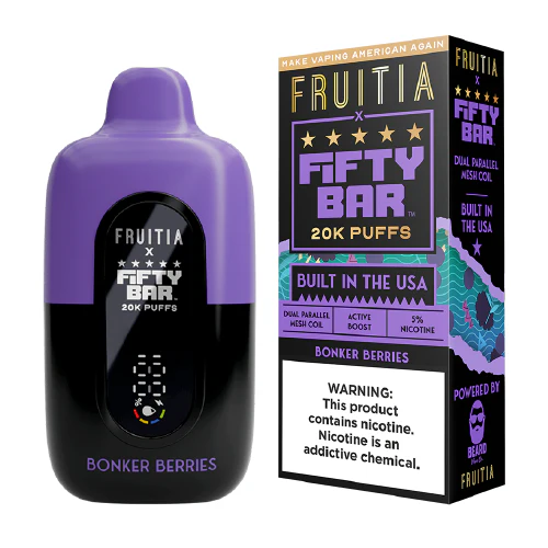 [Q-4466-02] Fifty Bar FRUITIA 20K Puffs 5pk (Bonker Berries)