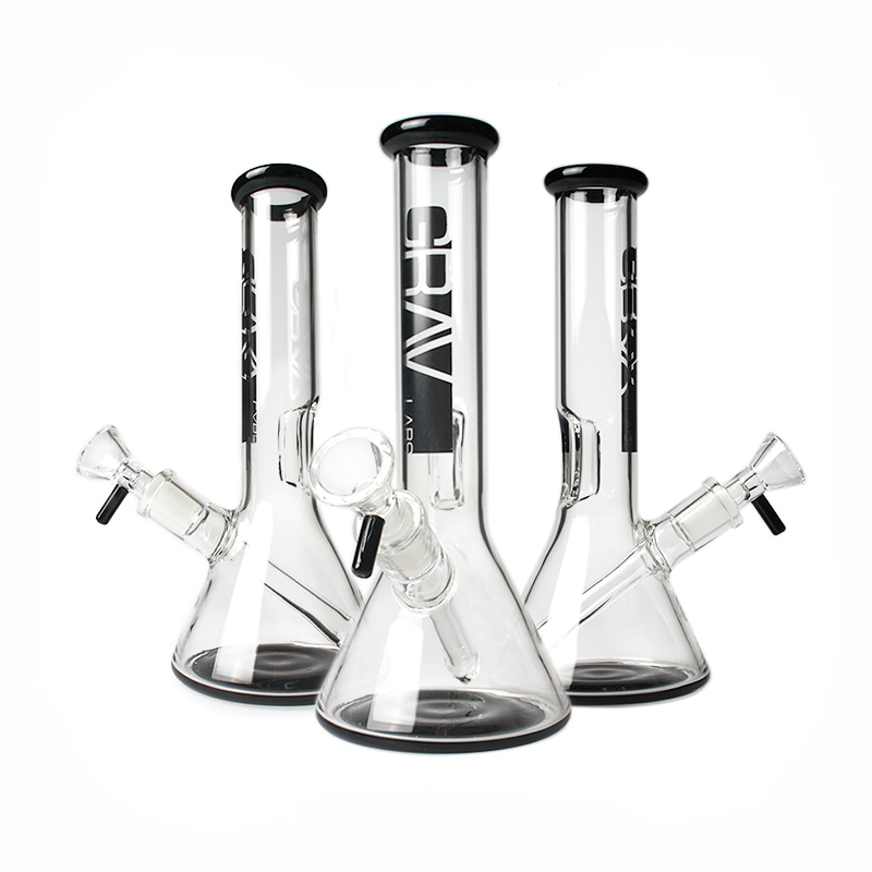 GRAV  WATER PIPE 8" BLACK ACCENT BEAKER BASE 14MM FEMALE JOINT