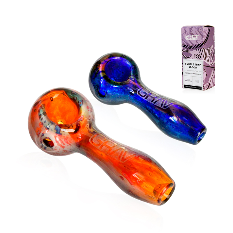 GRAV 4" BUBBLE TRAP SPOON SILVER FUMED HAND PIPE TWO COLOURS