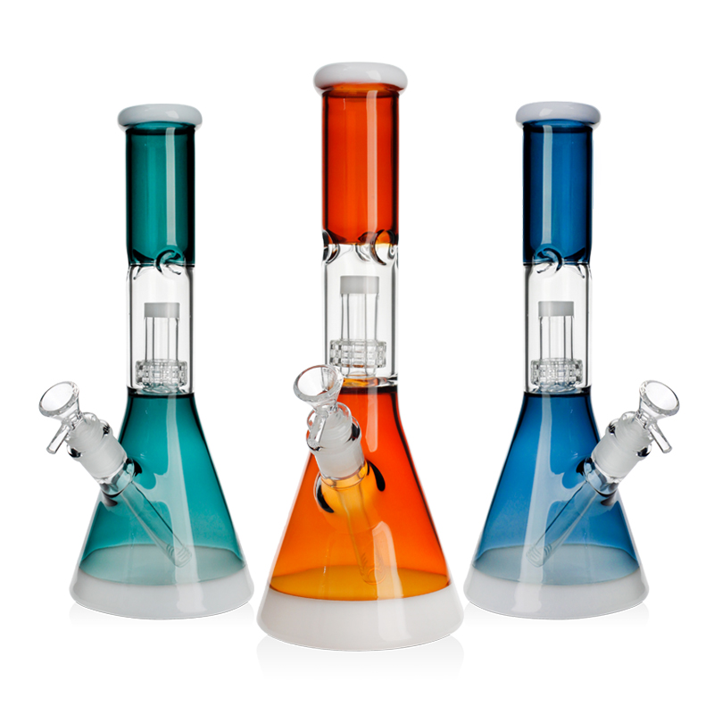 WATER PIPE 12" BEAKER BASE WITH MATRIX PERC MIXED COLOURS