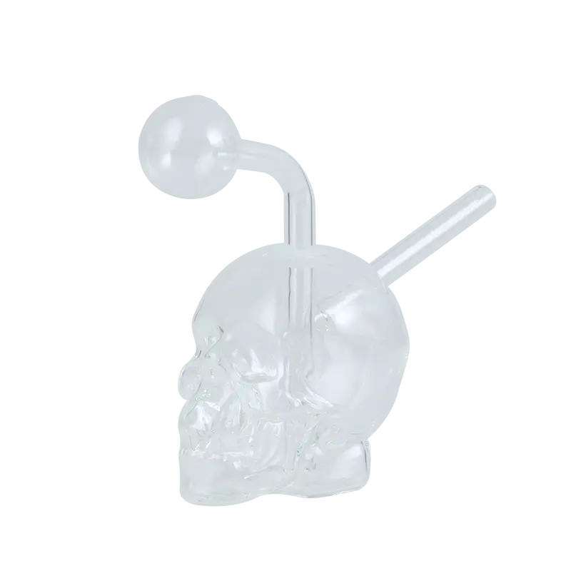 [Q-3550] OIL BURNER WATER PIPE  (SMALL CLEAR SKULL)