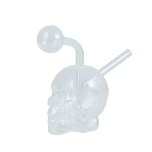 [Q-3550] OIL BURNER WATER PIPE  (SMALL CLEAR SKULL)