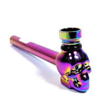 [Q-4562-01] SKULL RAINBOW GLASS MULTI COLOR HAND PIPE DISPLAY 24CT (Skull Face)