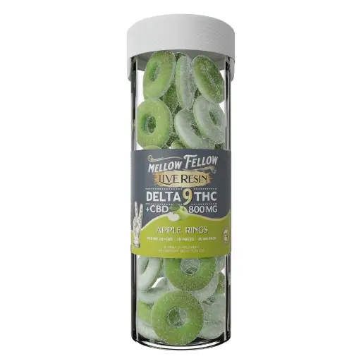 [Q-4586-01] Mellow Fellow Delta 9 Live Resin 20ct Gummies  (Apple Rings)