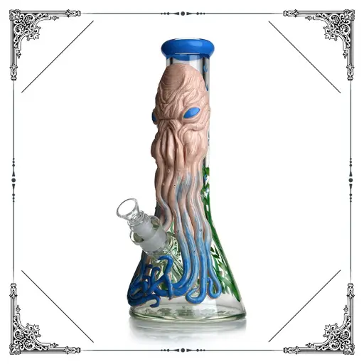 [Q-2240] GLASS WATERPIPE 12.5" 3-D MONSTER PIPE WITH BOWL  (BLUE EYE SQUID MONSTER)