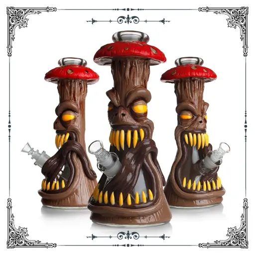 [Q-2241] GLASS WATERPIPE 12.5" 3-D MONSTER PIPE WITH BOWL  (BROWN MUSHROOM MONSTER)