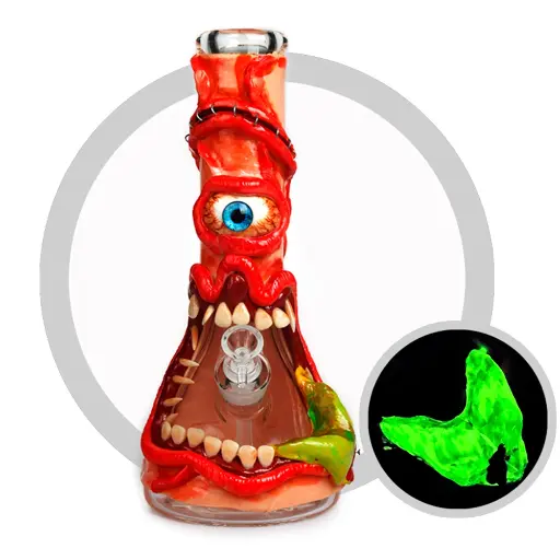 [Q-2252] GLASS WATERPIPE 12.5" 3-D MONSTER PIPE WITH BOWL  (RED ONE EYE MONSTER)