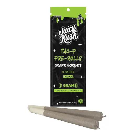 [Q-4708-02] Juicy Kush THC-P Pre-Rolls 3G (2ct) Premium Exotic  5ct display  (Grape Sorbet)