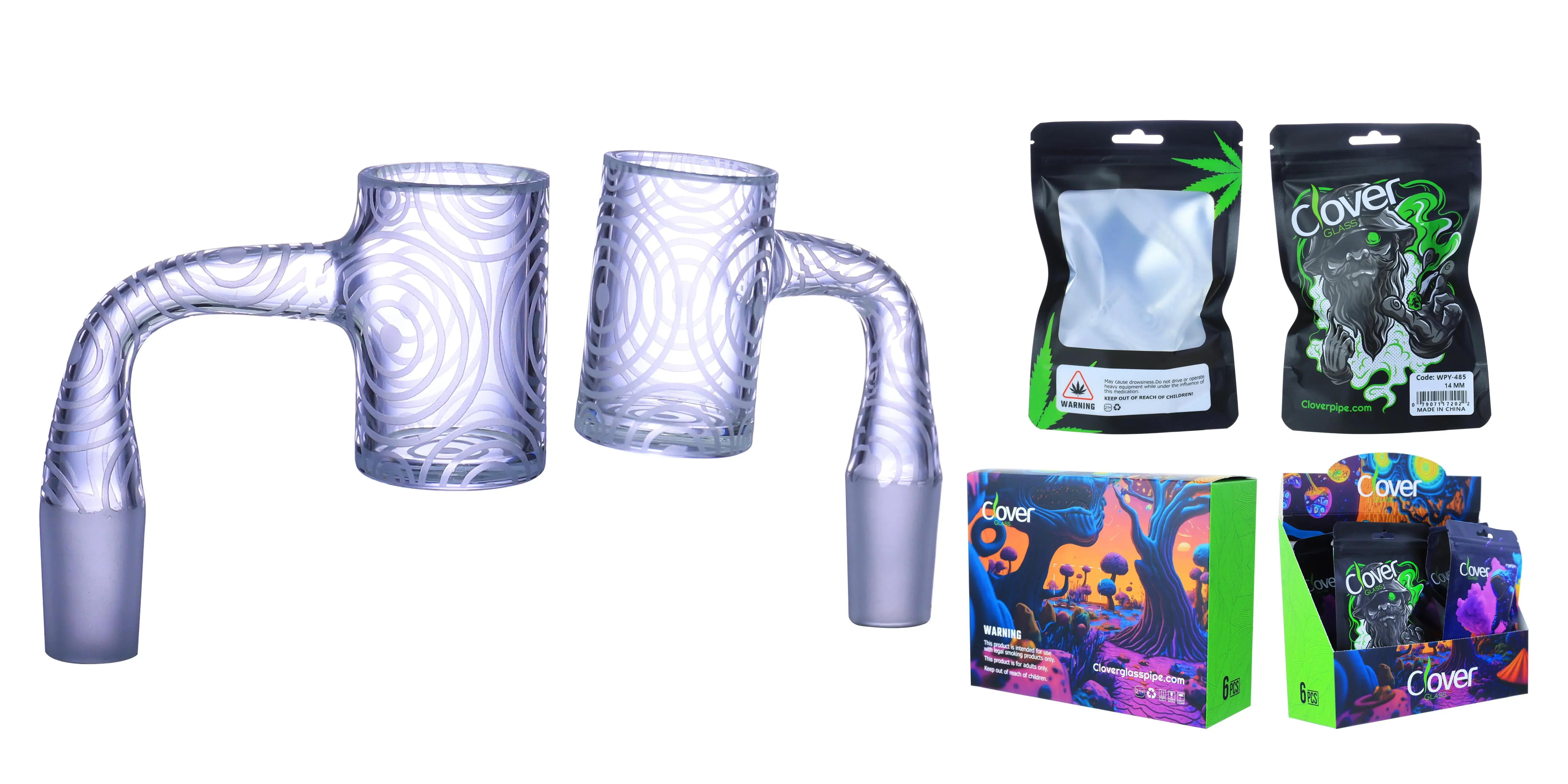 [Q-4842-05] Clover Glass Banger 14MM 6PC a Display (Sandblasted Antidote)