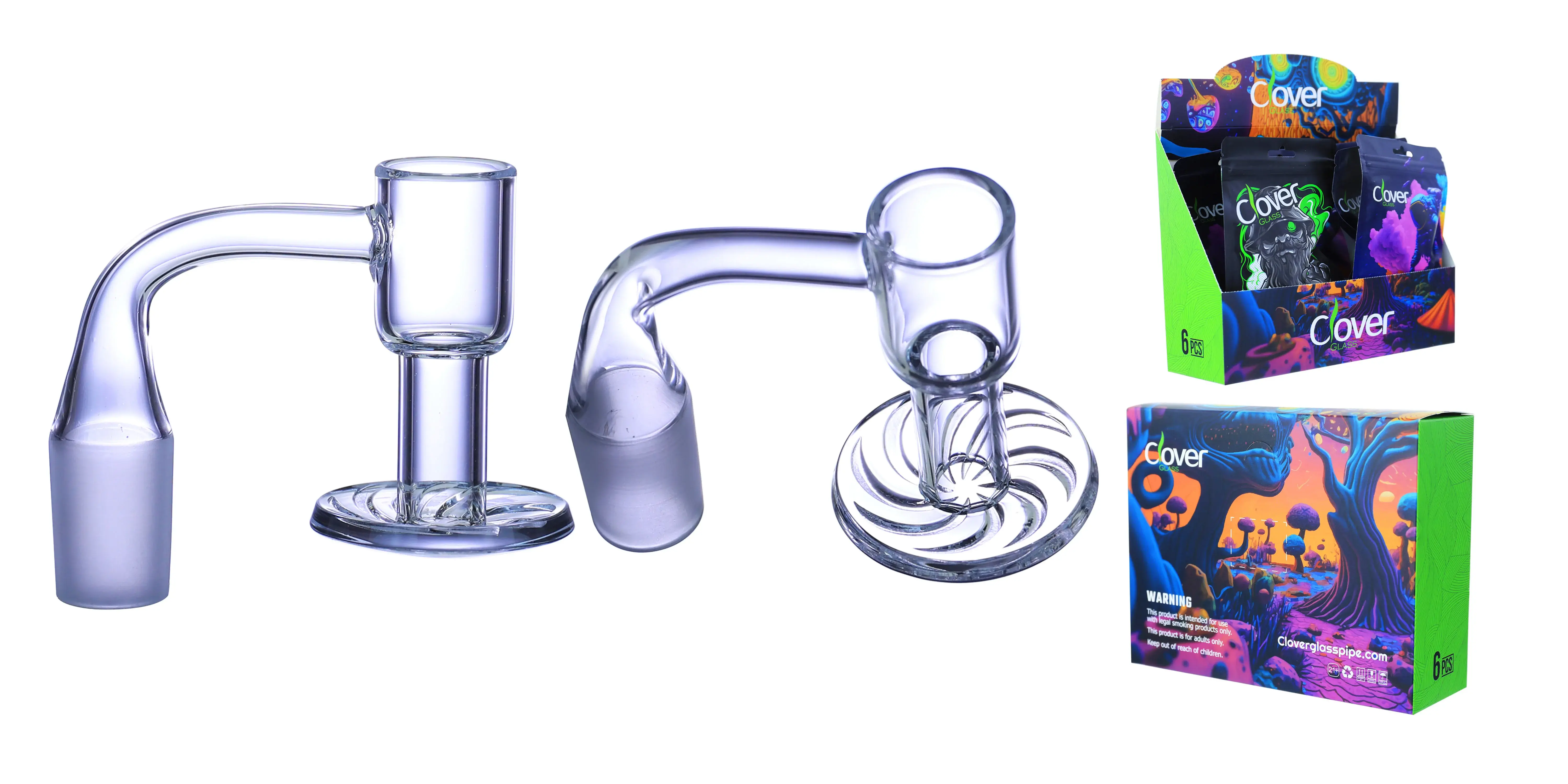 [Q-4842-12] Clover Glass Banger 14MM 6PC a Display (Nail Bucket Bottom Flat Disk)