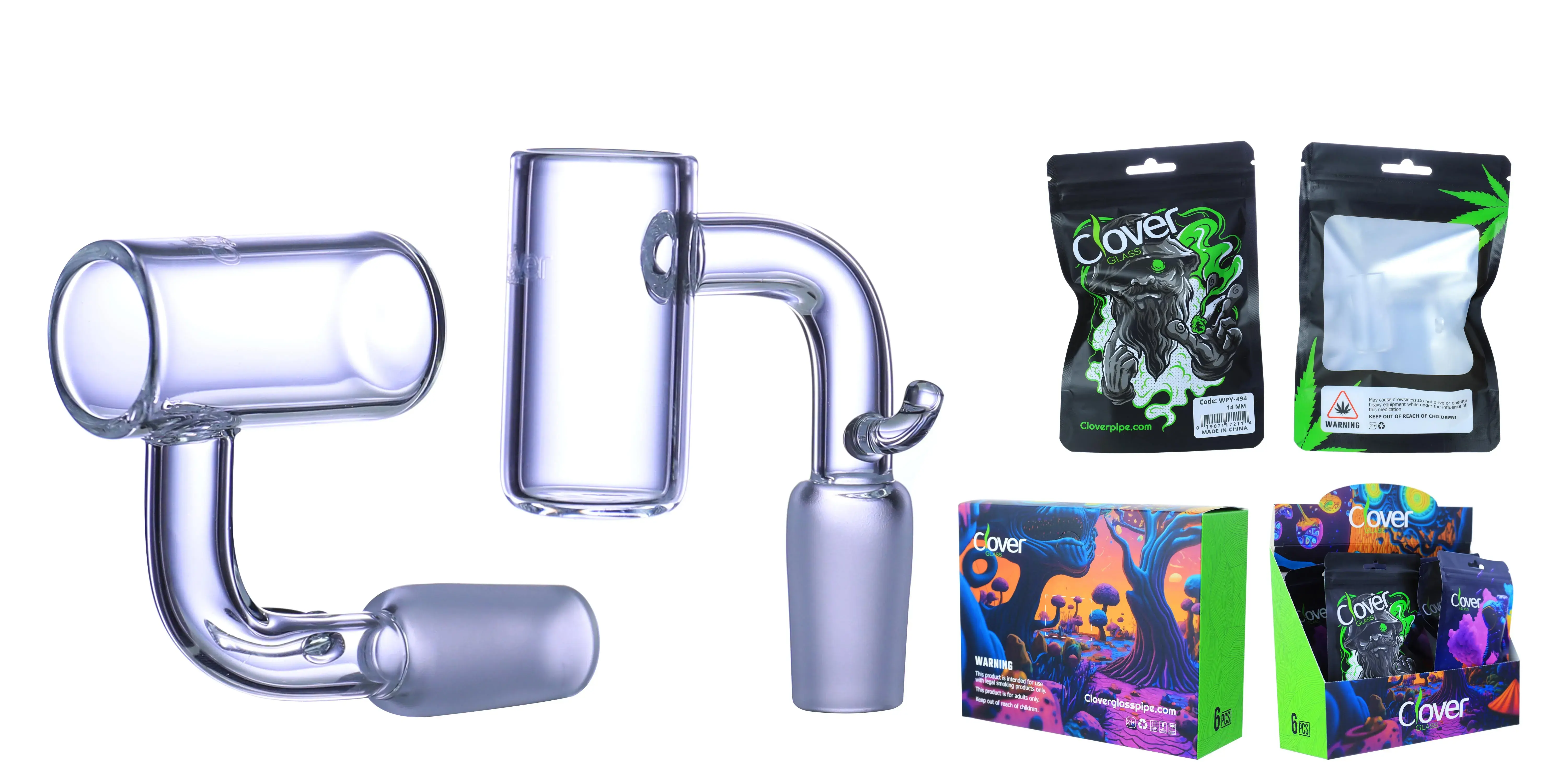 [Q-4842-16] Clover Glass Banger 14MM 6PC a Display (Deep Bucket)