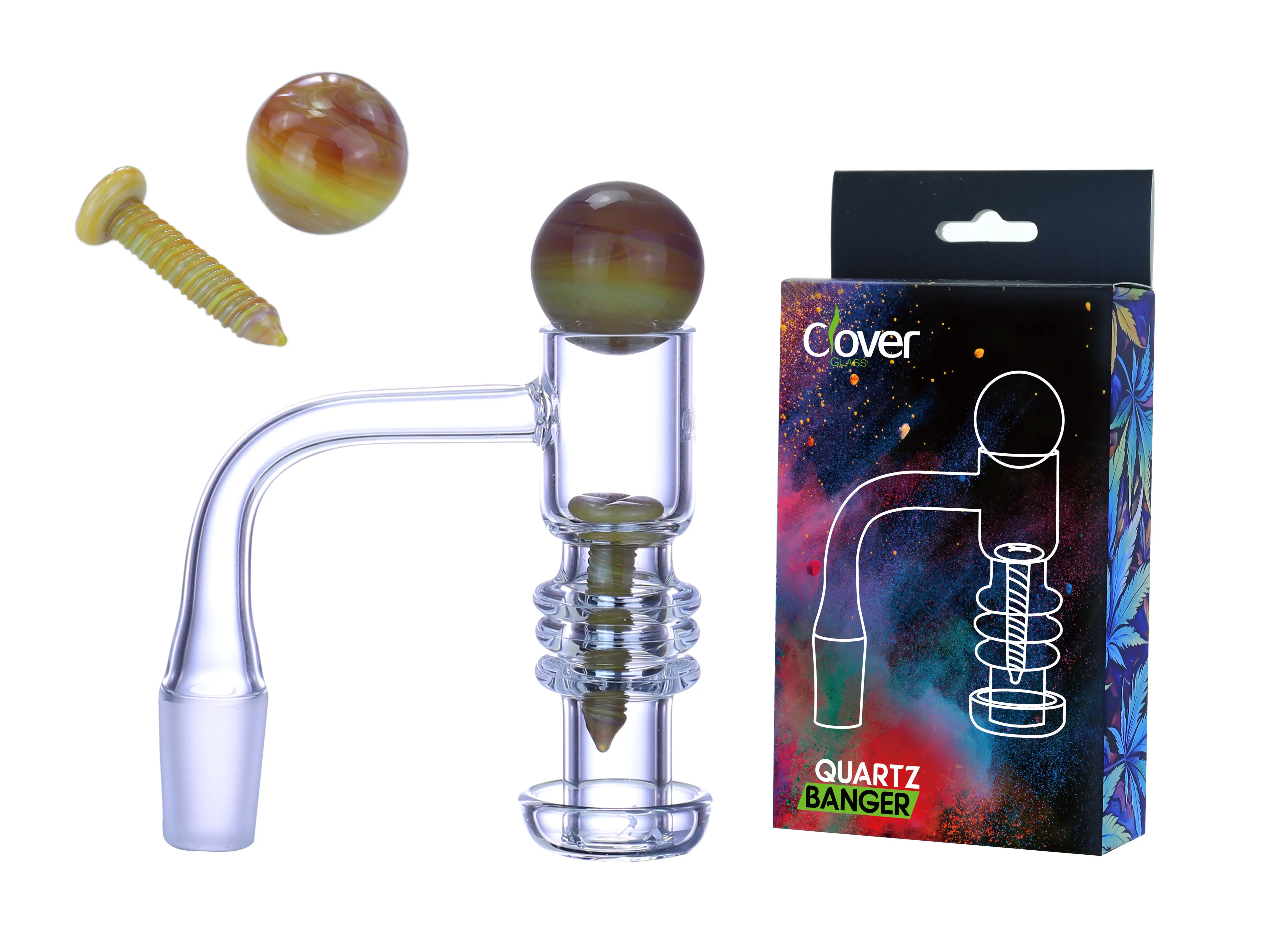 [Q-4844-04] Clover Glass Quartz Terp Slurper Banger Kit 14MM (Design 4 #469)