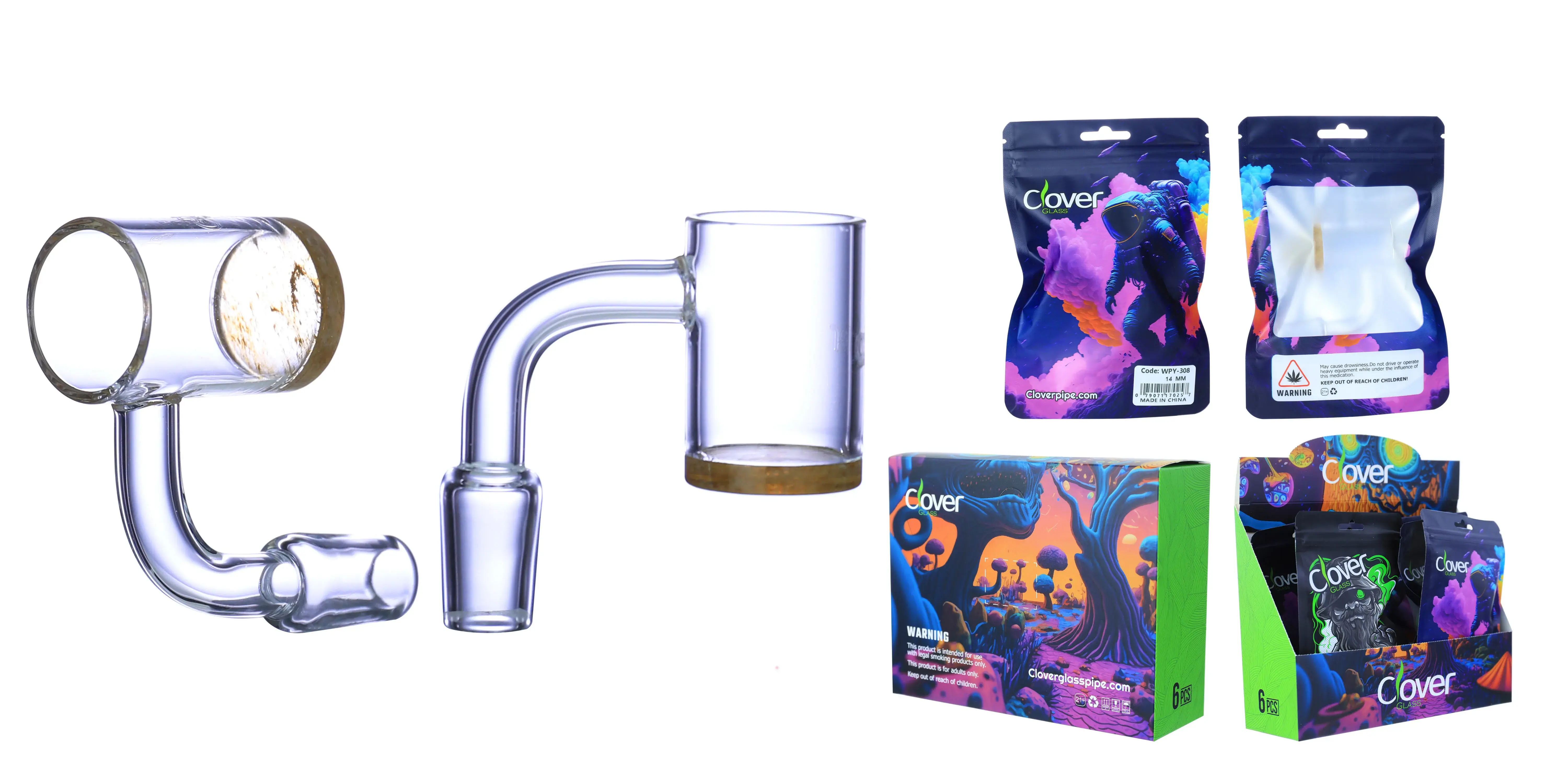 [Q-4842-24] Clover Glass Banger 14MM 6PC a Display (90 Degree #308)